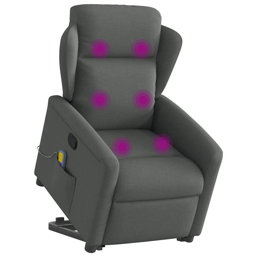 Poltrona | Sedia Relax Alzapersona Massaggi Reclinabile Grigio Scuro Tessuto