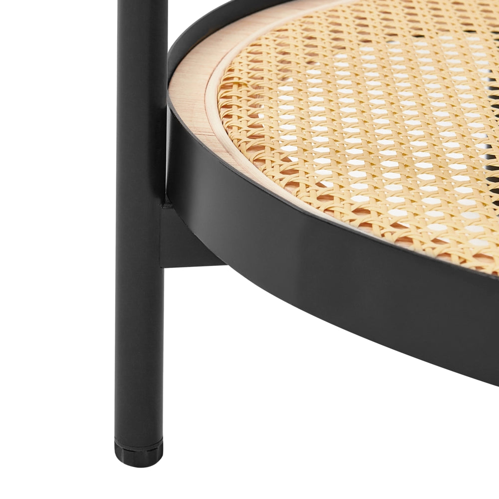Tavolino con piano in vetro Struttura con 1 ripiano Intreccio viennese Legno chiaro stile moderno