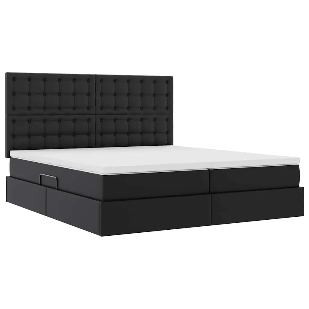 Letto con contenitore e LED Nero 180 x 200 cm Pelle sintetica