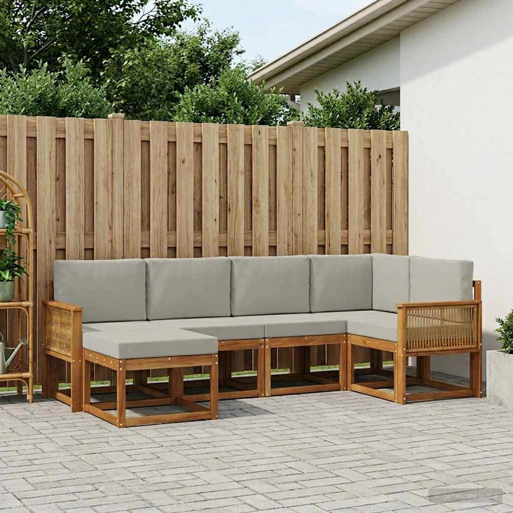 Set di divani da esterno 6 pz Naturale e Grigio Chiaro 3385357