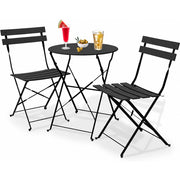 Set 3 Pezzi Giardino Tavolo con 2 Sedie Bistrot Pieghevole Modello Parigi Nero