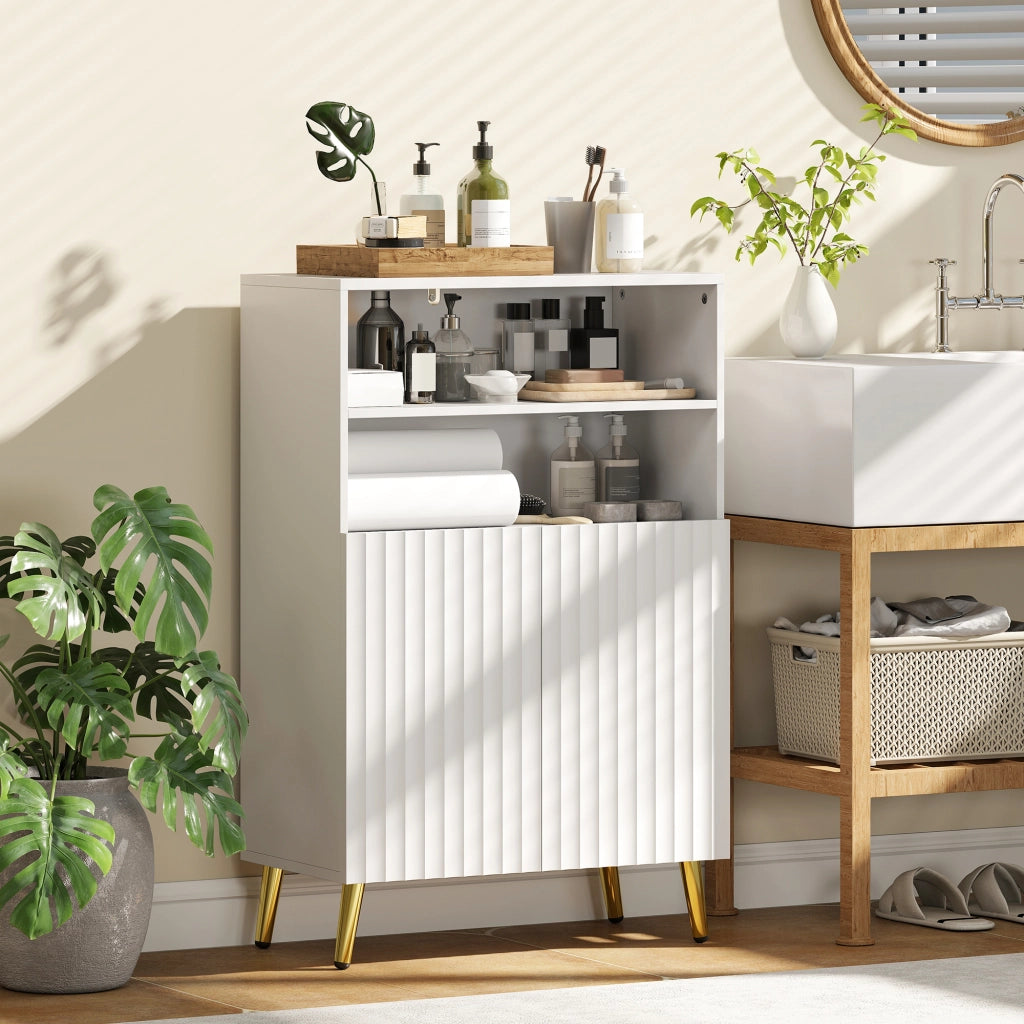 Mobile bagno con ante soft-close e ripiani aperti ¨C Xylo ¨C MDF bianco