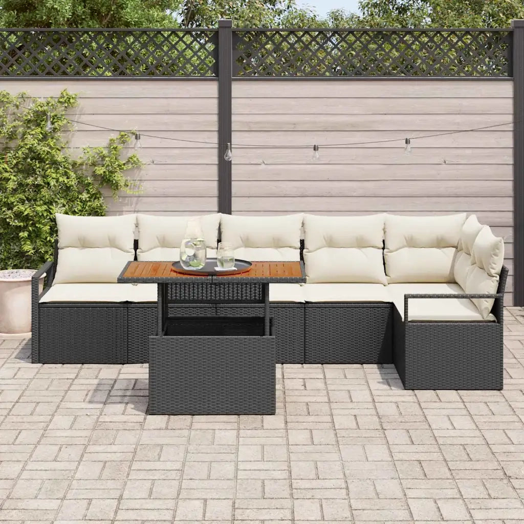 Set da Pranzo per Giardino con cuscino 7 pcs Nero e Crema 3349718