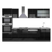 Vicco Cucina componibile Nero lucido/antracite 300 cm con armadio alto, PL Marmo
