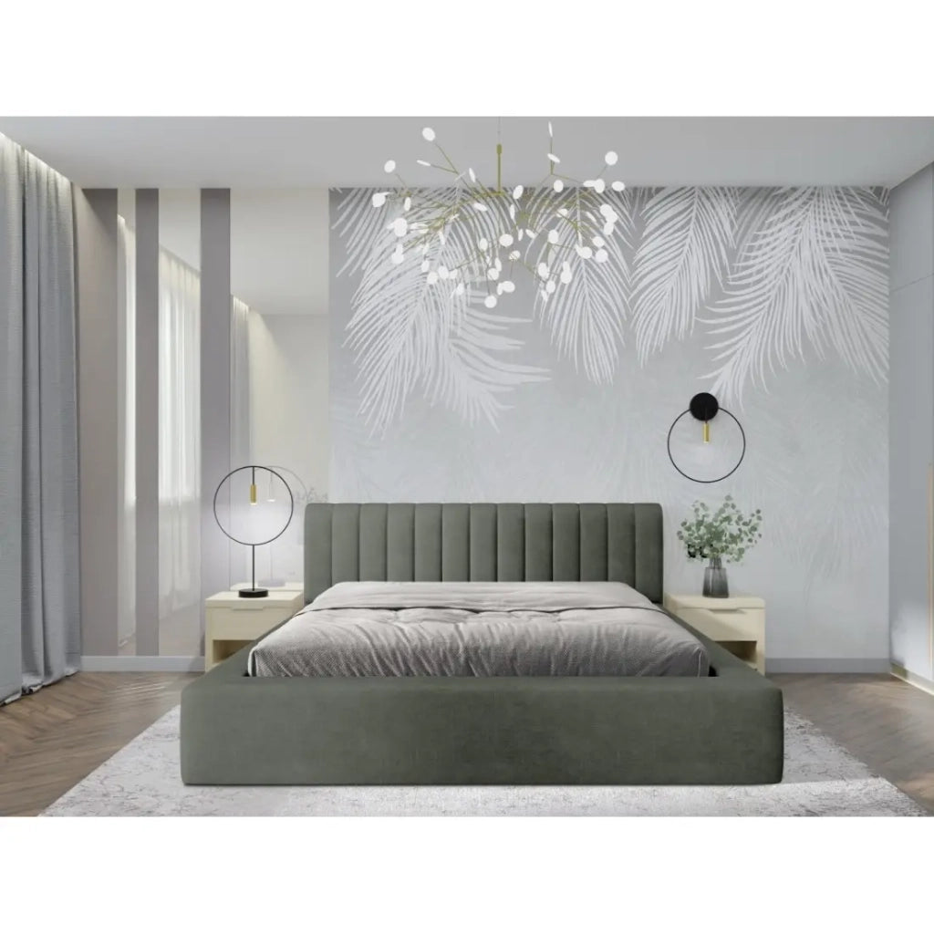 Letto contenitore CERVIN – Velluto morbido Salvia Notturna – 140x200 cm – Rete sollevabile – Design elegante