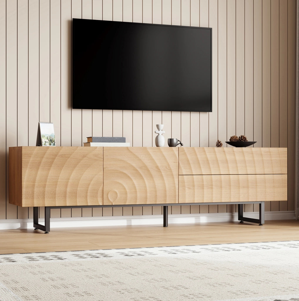 Mobile TV 180x38x51.5 cm con ante; 2 cassetti e passacavi in truciolato naturale