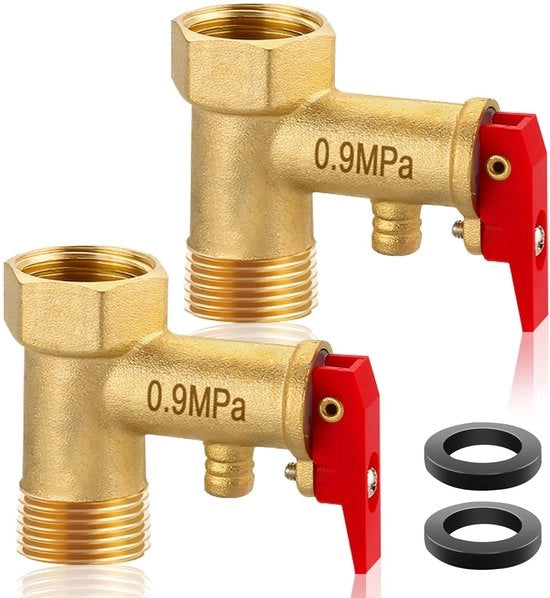 Valvola di sicurezza 1/2 pollice - Rame - Valvola di regolazione della pressione - Valvola di surriscaldamento - 2 pezzi - Resistente a 9 bar e 180°C - Valvola di pressione