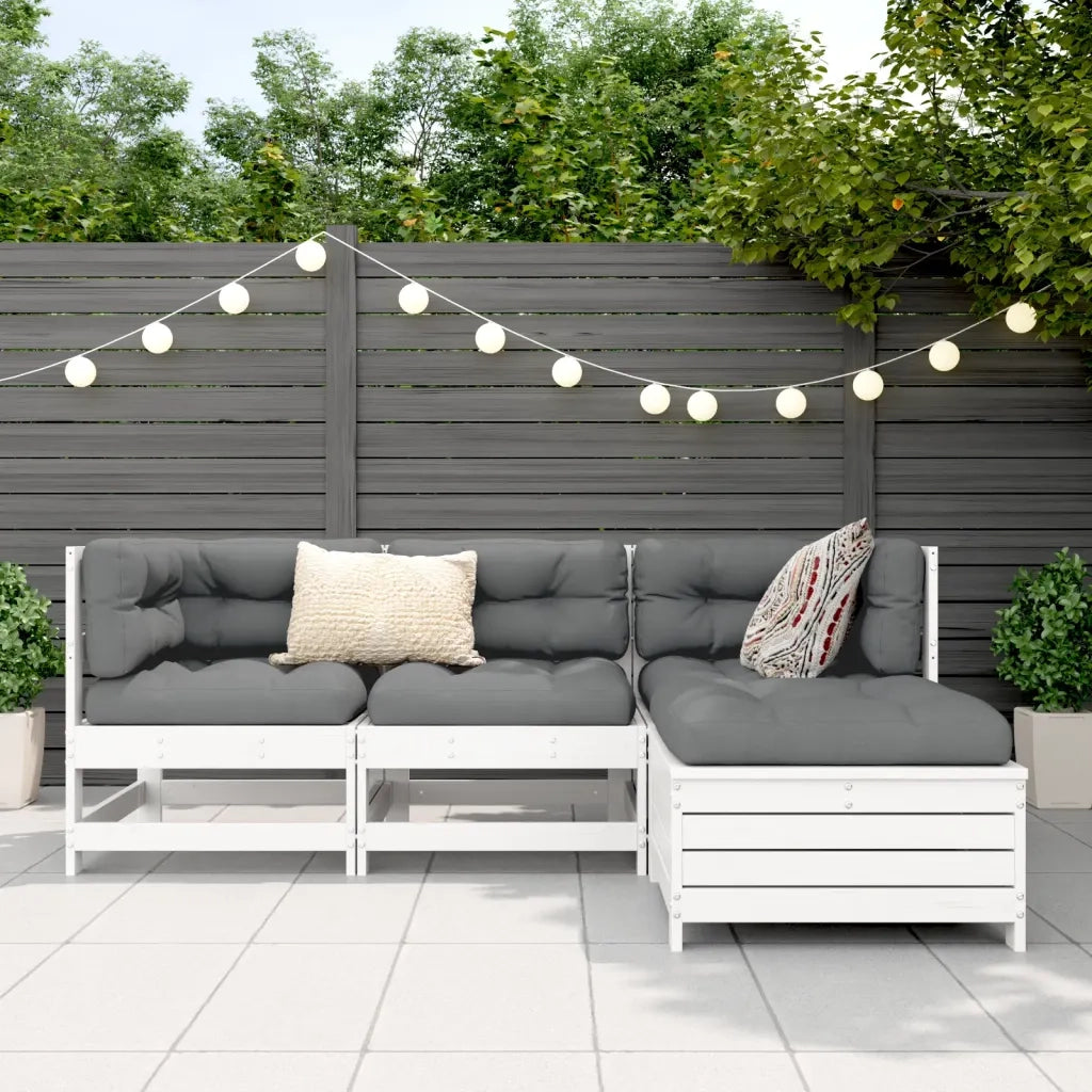 Set Salotto da Giardino 4 pz | Set di Mobili da Esterno Bianco in Legno Massello di Pino