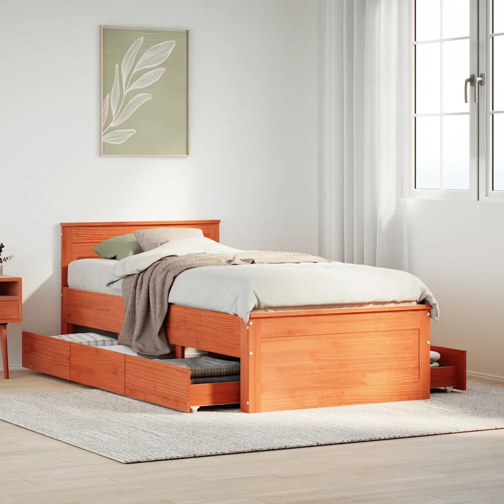 Giroletto senza Materasso con Testiera-Struttura Letto Marrone Cera 90x190 Pino