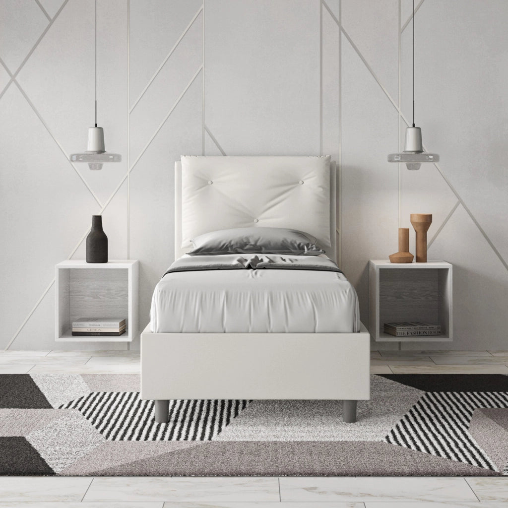 BS COM Letto singolo contenitore imbottito 80x190 similpelle bianco