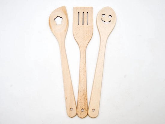 Set di utensili in legno per cucina di alta qualità, piccola con 3 pezzi - cucchiai in legno di betulla