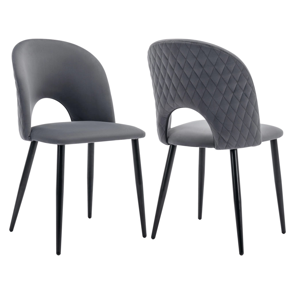 Sedia da pranzo (2 pezzi), sedia di design imbottita con schienale, seduta in velluto, struttura in metallo, piedini regolabili, motivo a rombi sullo
