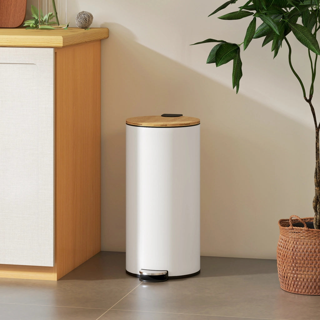 Cestino 30L con Pedale e Tappo in Bamb¨´ ¨C Zephmum ¨C Bianco