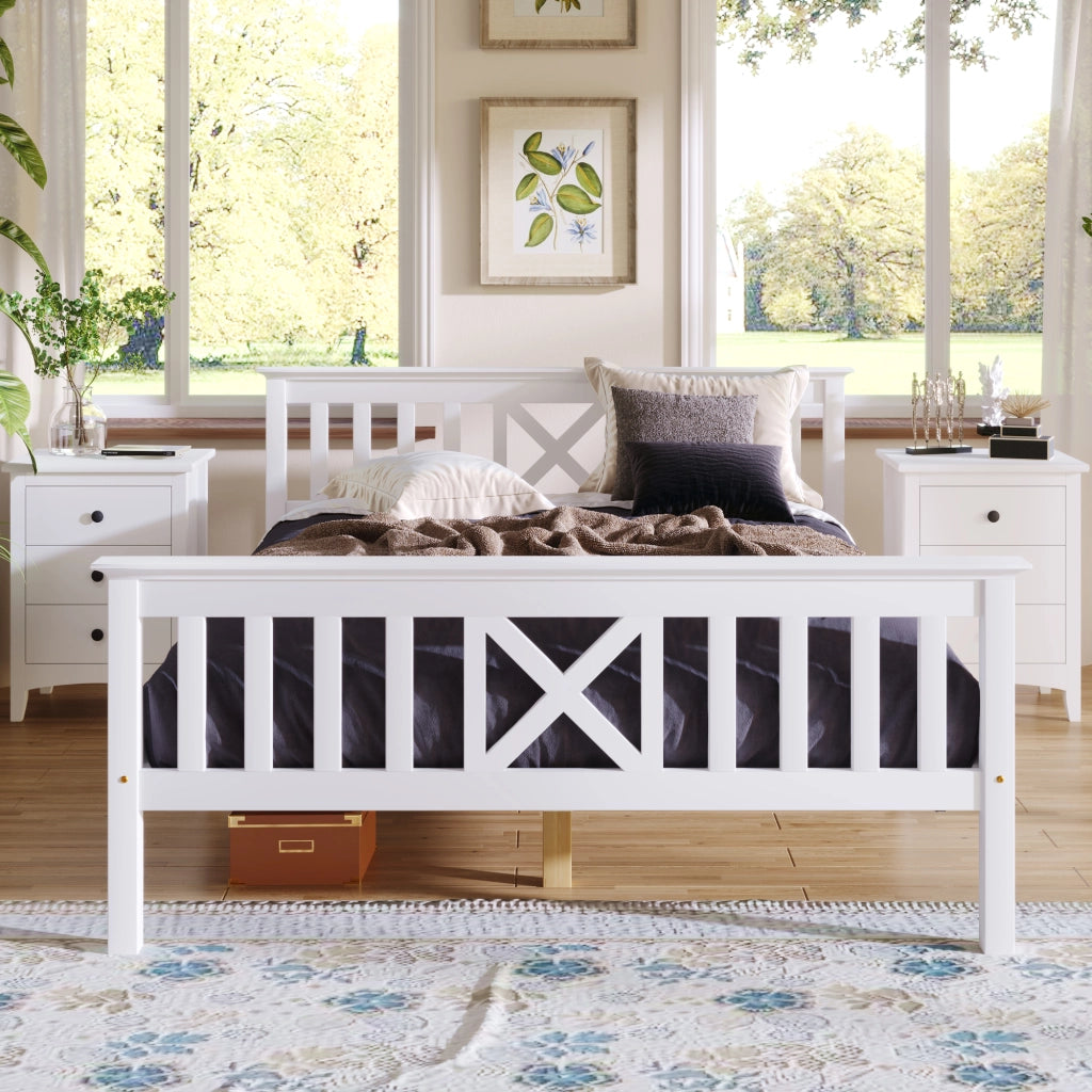 Letto matrimoniale in legno composto da struttura con rete a doghe, letto in legno con testiera - 140 x 200 cm, pino massello, letto per bambini, lett