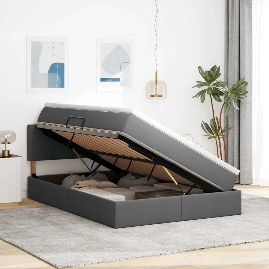 Letto con contenitore e LED Grigio scuro 140 x 190 cm Tessuto 3371080