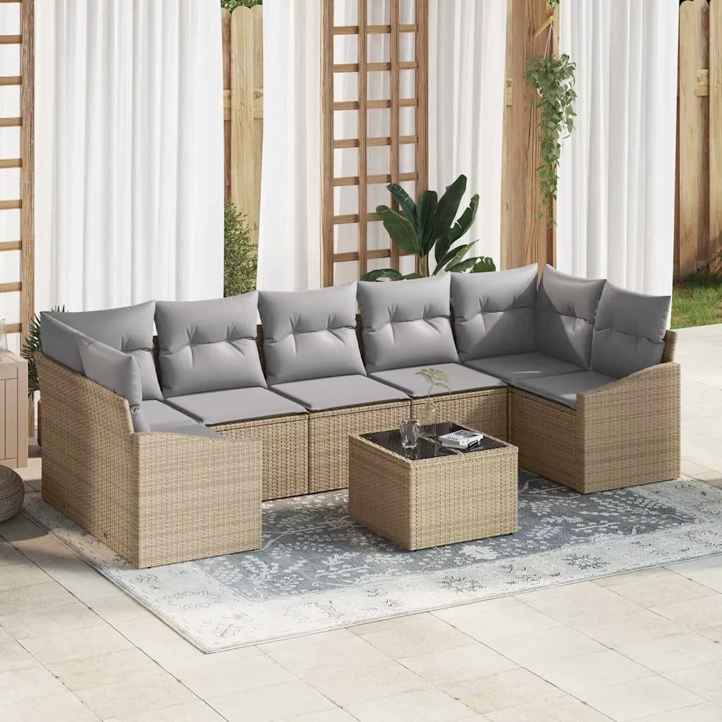 Set di divani con cuscino 8 pcs Beige e grigio polyrattan 3355309