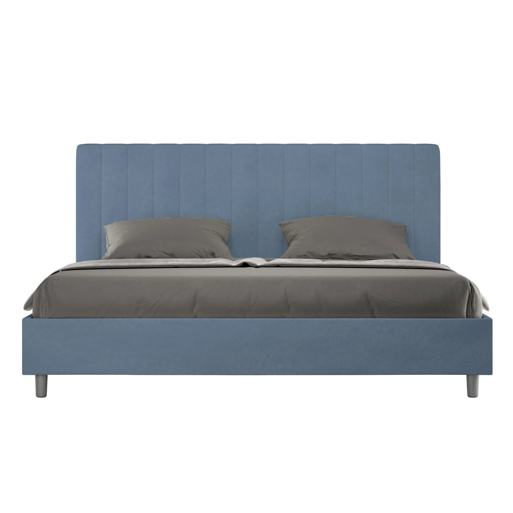 BS COM Letto matrimoniale king size con rete imbottito 200x210 microfibra blu