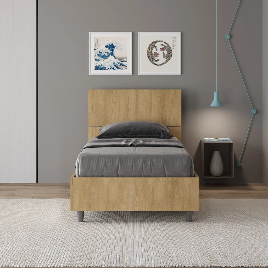 BS COM Letto singolo con rete 80x190 testata dritta quercia