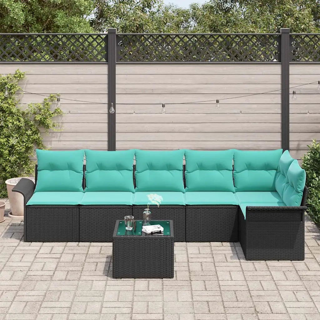 Set Divano da Giardino con cuscino 7 pcs Nero polyrattan 3345396