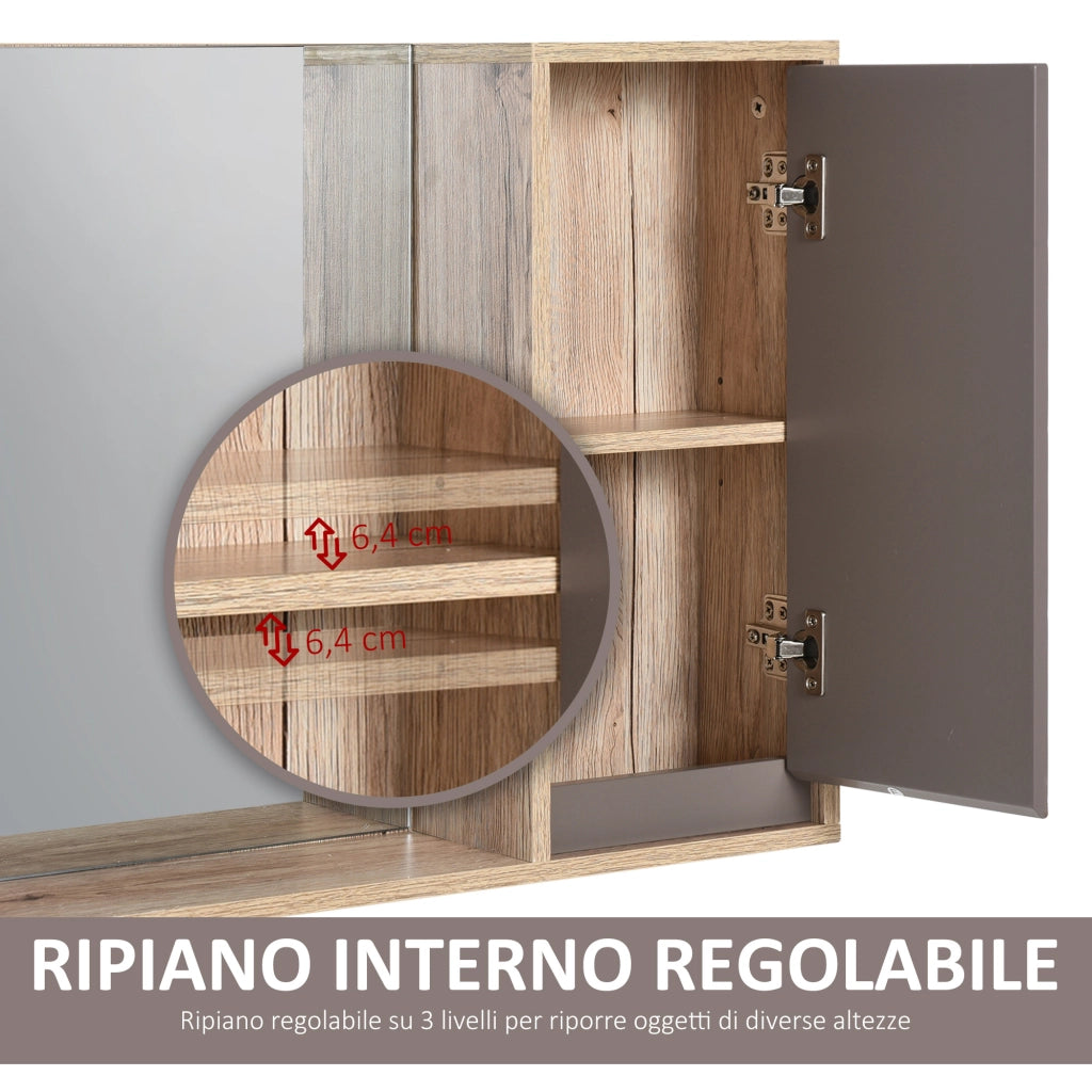 EasyComfort Mobiletto Bagno Salvaspazio da Bagno Sospeso con Specchio e Armadietto, incluso Ripiano Regolabile, Grigio e Rovere