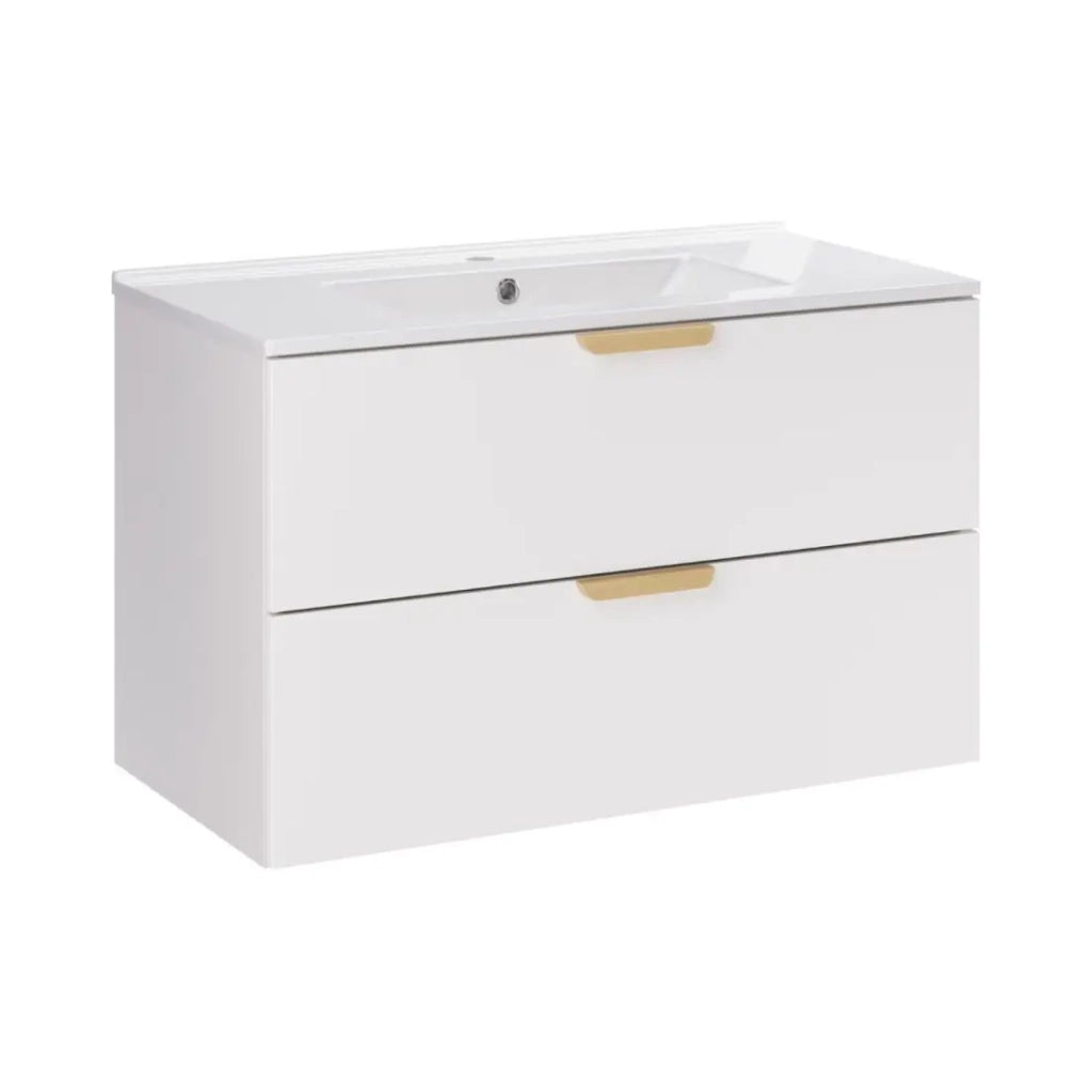 Set da bagno sospeso OSTER 80cm: mobile sotto lavabo con cassetti bianco + lavabo incassato bianco