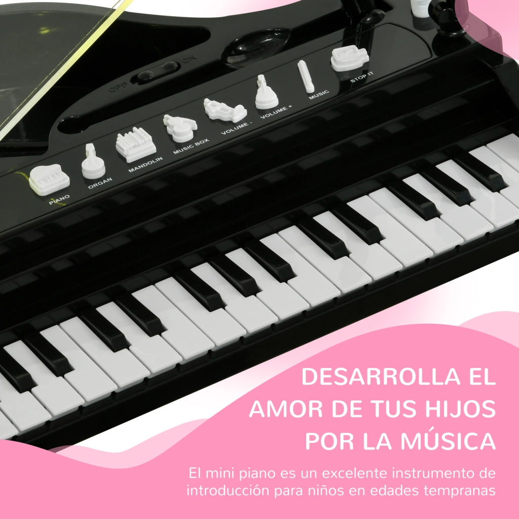 Pianoforte Bambini 32 Tasti con Microfono Sgabello Luci 22 Canzoni ¨C Xylo ¨C Nero 37x30,5x60,4 cm