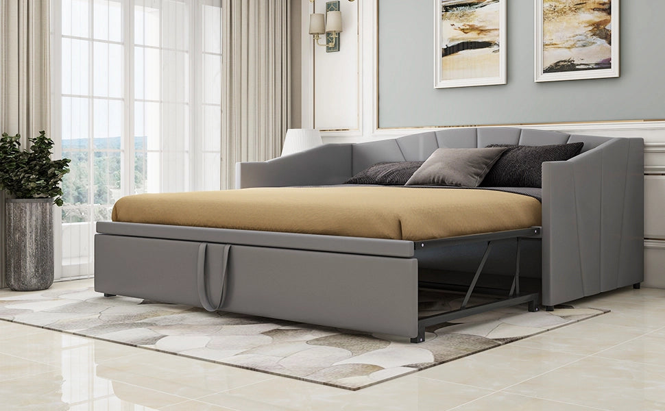 Letto Estraibile 2 Posti; con Secondo Letto Estraibile e Braccioli; 90×200 cm e 180×200 cm; senza Materasso; Grigio