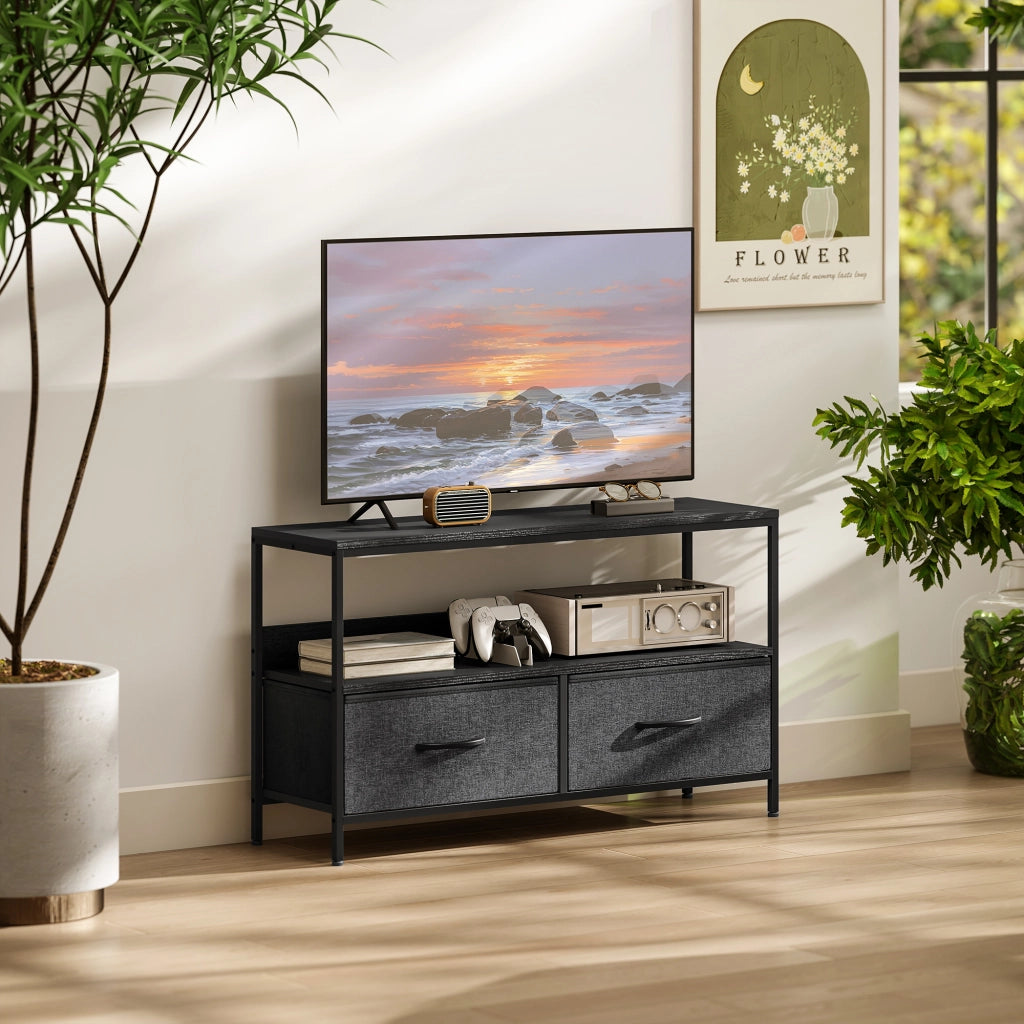 Mobile TV con 2 cassetti ¨C Xylo ¨C grigio scuro, acciaio, 98x29x56 cm, fino a 47 pollici