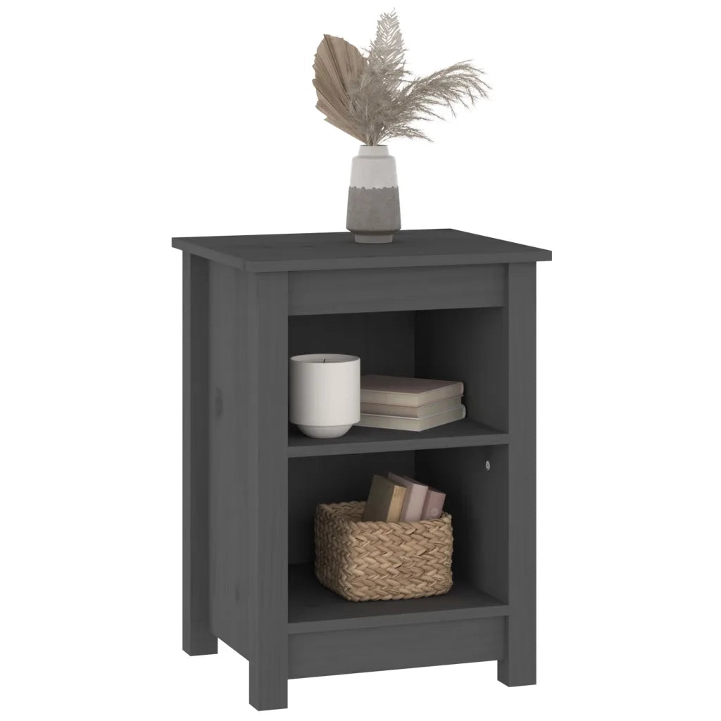 Comodini 2 pz-Set di 2 Tavolino da notte Grigi 40x35x55 cm in Legno Massello di Pino 332328