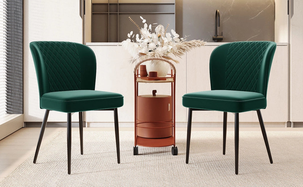 Sedia da pranzo (2 pezzi), verde scuro, sedia di design imbottita con schienale, seduta in velluto, struttura in metallo