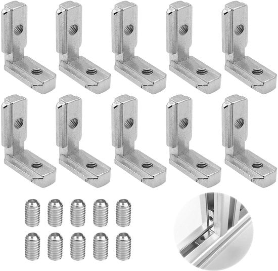 Connettore angolare 90° L-shape - Profilatore in alluminio - Connettore a gomito - 10 pezzi - Inclusi viti - Dimensioni 31x15,1x37 mm