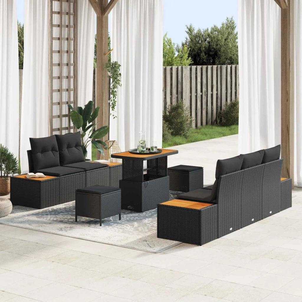 Set Divano da Giardino con cuscino con archiviazione 8 pcs Nero