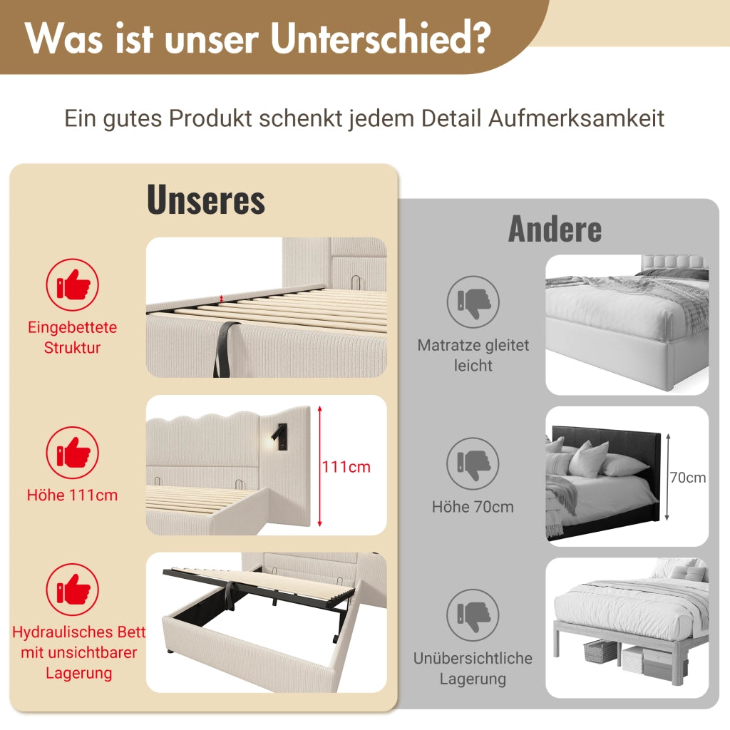 letto imbottito corda beige 180x200 cm