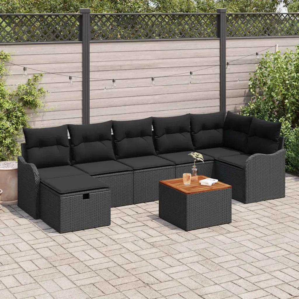 Set Divano da Giardino con cuscino 8 pcs Nero Poly Rattan 3360824