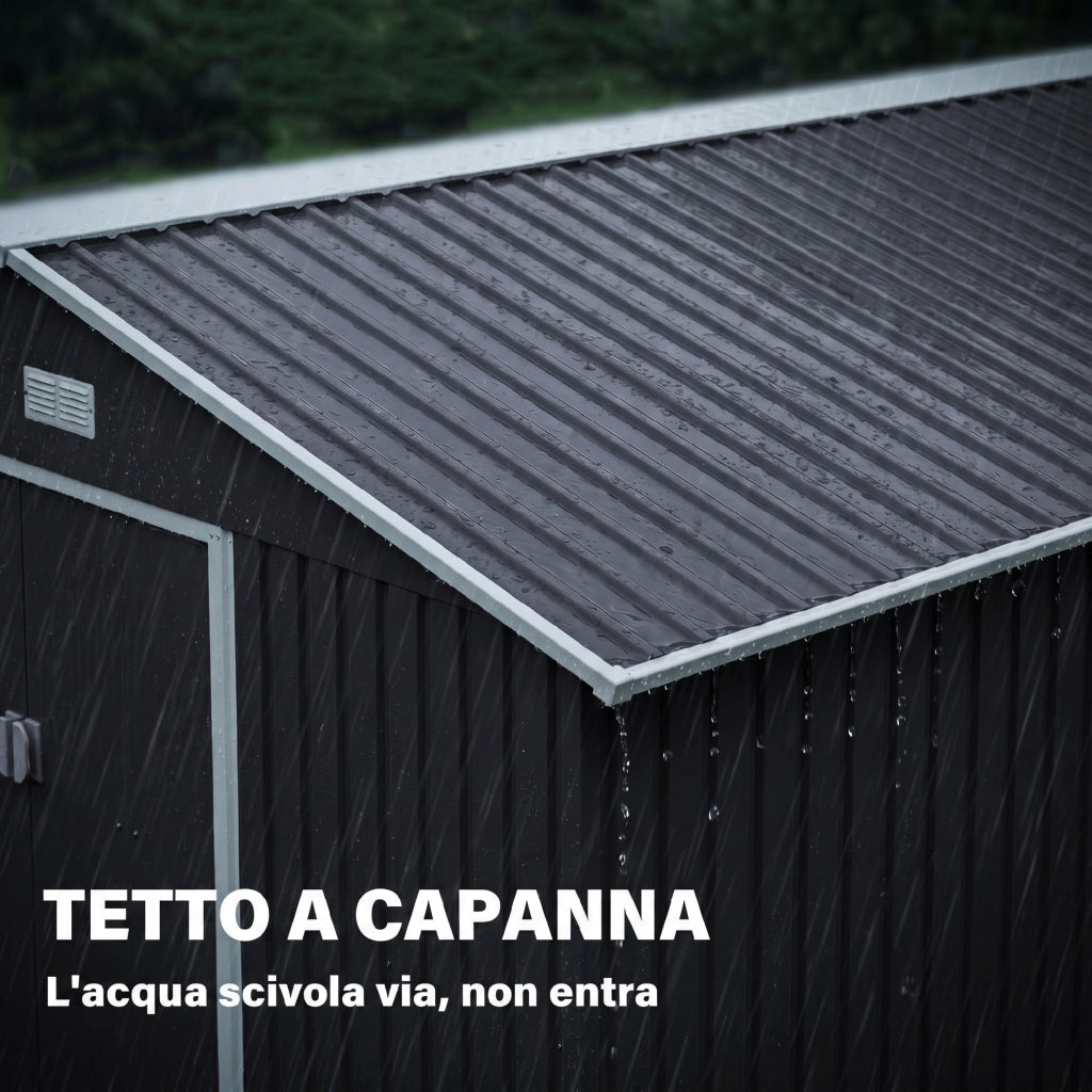 Casetta da Giardino ¨C Xylo ¨C Acciaio Grigio 322x277x192 cm con 2 Porte Scorrevoli