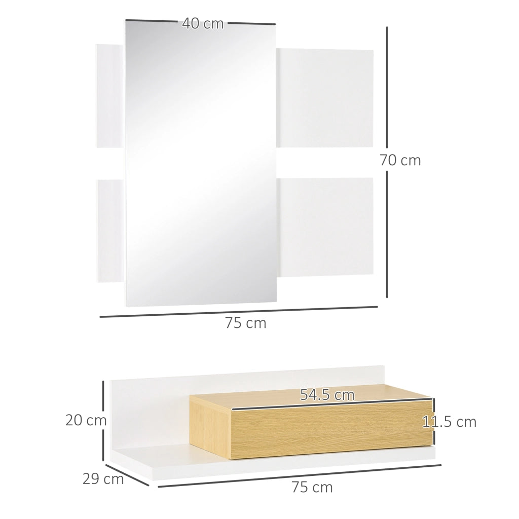 Set di Mobili da Ingresso con Specchio e Cassetto, Arredamento Moderno in Legno con Specchiera 40x70cm, Fissaggio a Muro