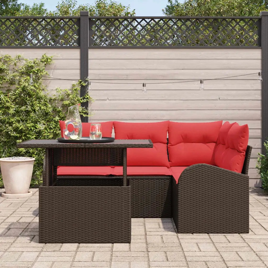 Set Divano da Giardino con cuscino 5 pcs Marrone Poly Rattan 3357377
