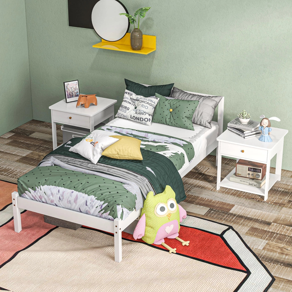 Letto singolo con testiera e rete a doghe ¨C zephmum ¨C in legno di pino bianco 208x96x70 cm