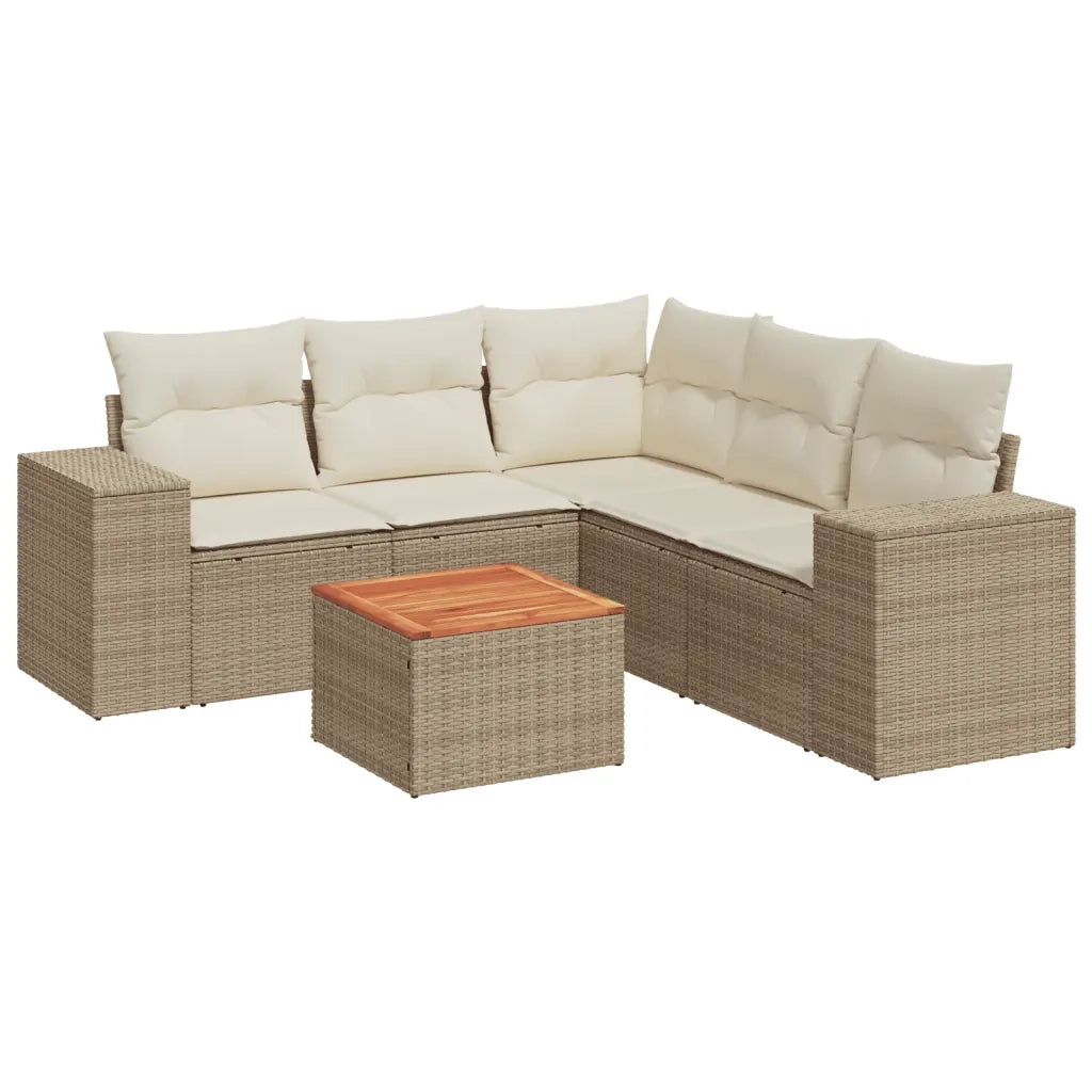 Set Divano da Giardino 6 pz con Cuscini Beige in Polyrattan 3257773