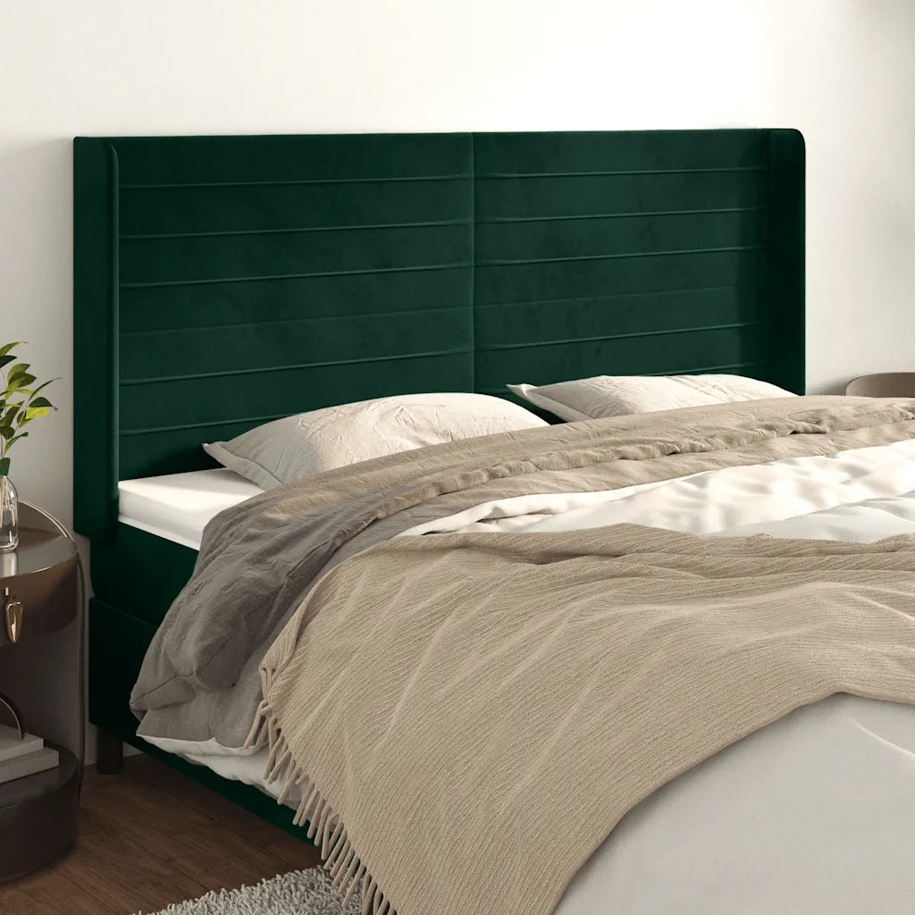 Testiera | Testata ad Orecchio Verde Scuro 163x16x118/128 cm in Velluto