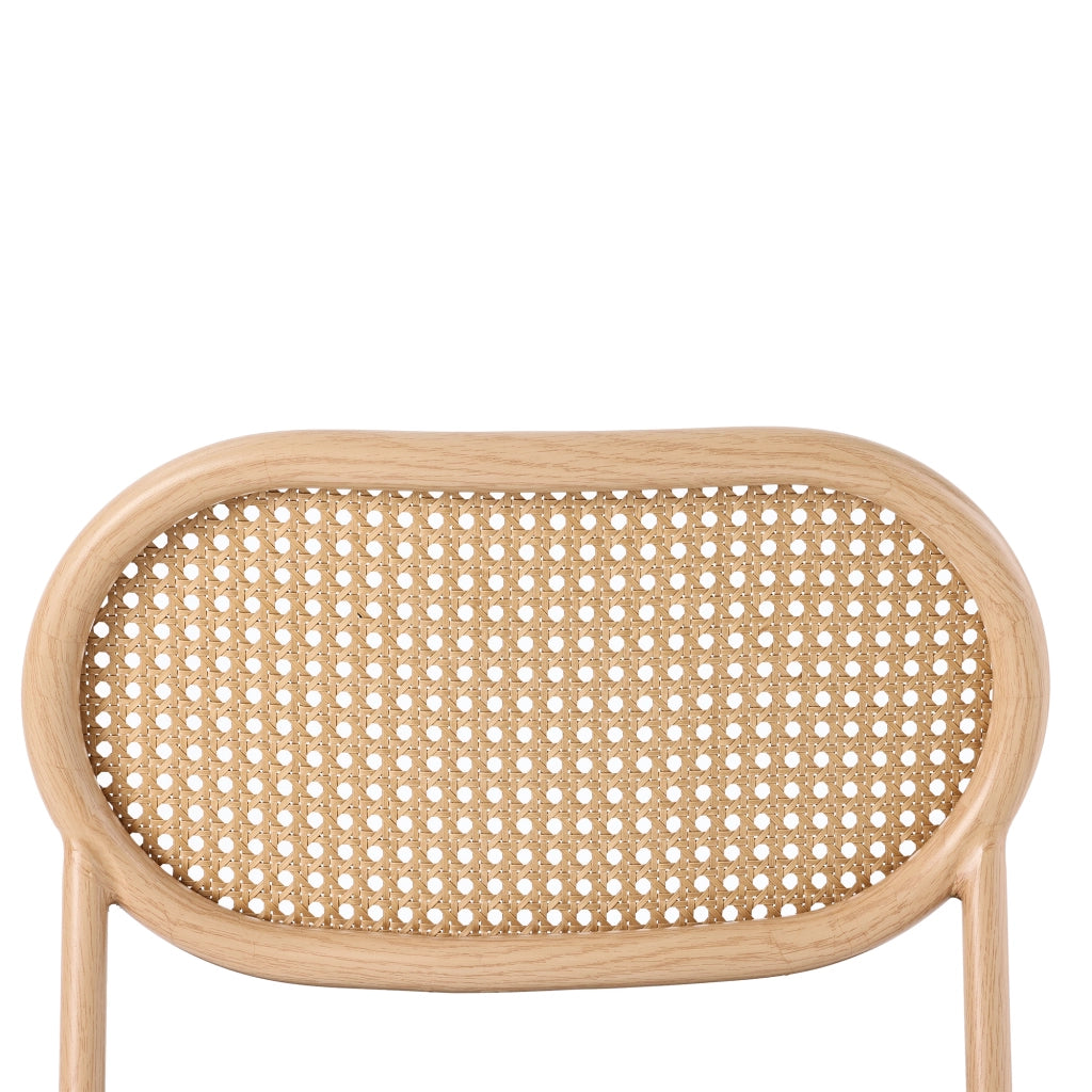 Sedia da pranzo Set da 4 con schienale ovale in rattan naturale, gambe in metallo, PU Marrone