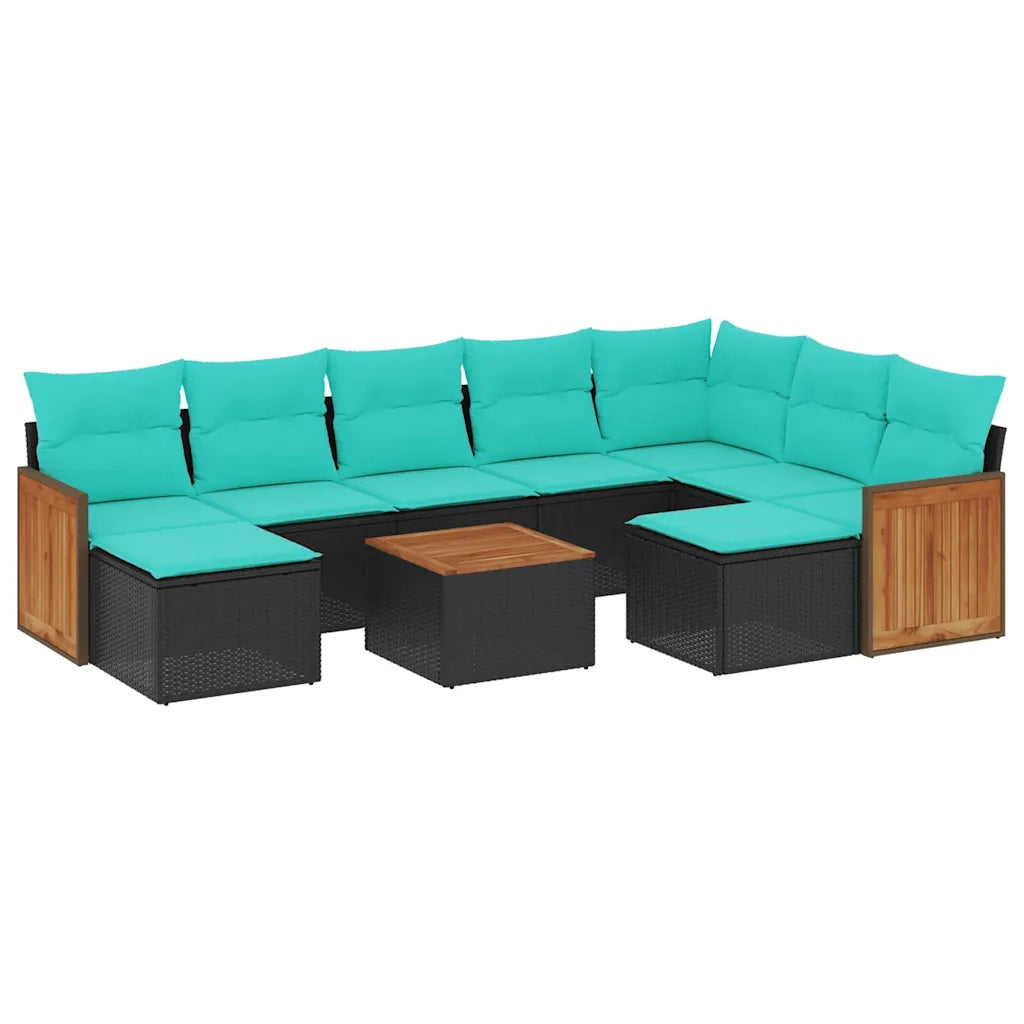Set Divani da Giardino 10 pz con Cuscini Nero in Polyrattan 3228227