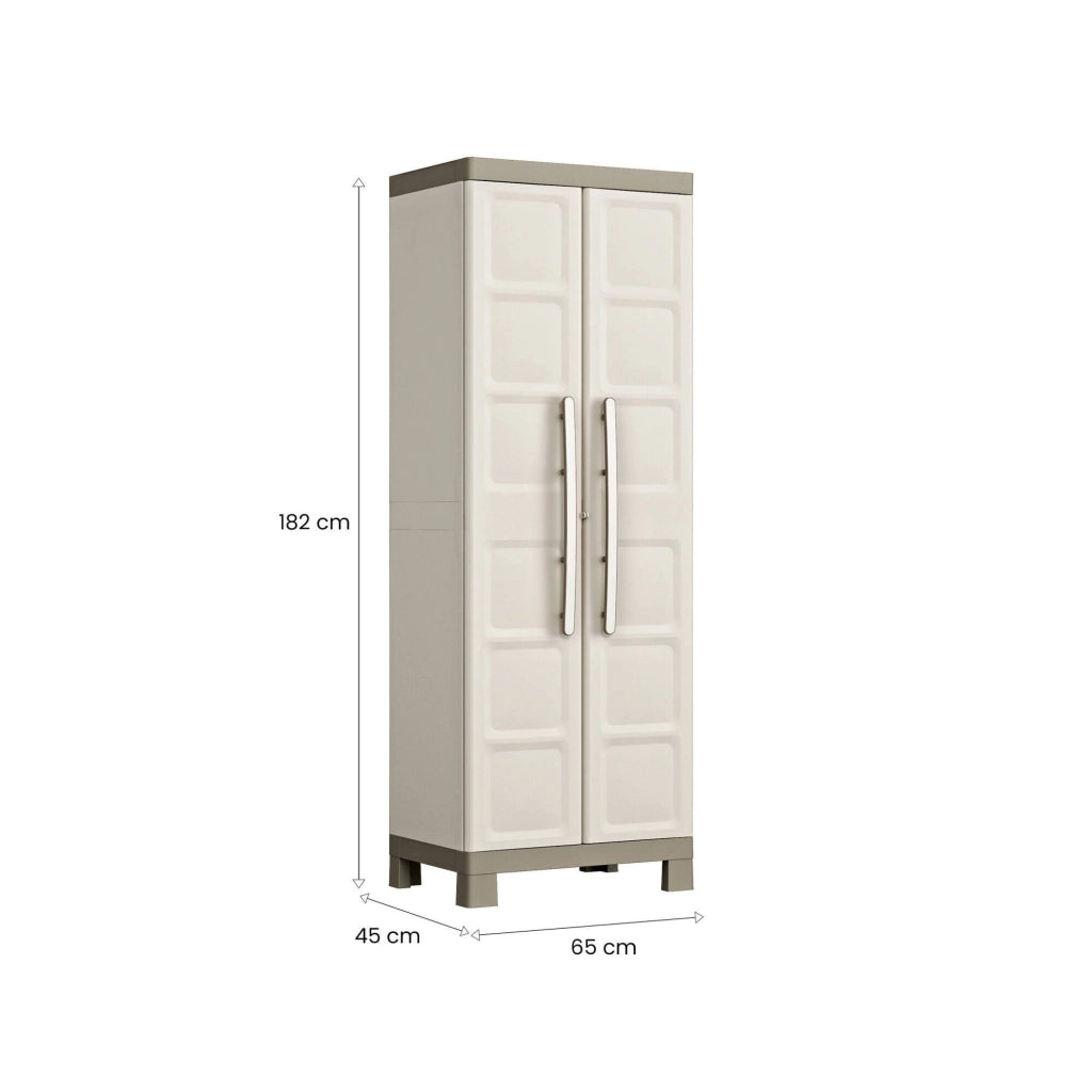 Armadio da esterno Strathmore, Mobile outdoor, Mobiletto giardino multiuso, Contenitore per balcone o garage, Made in Italy, 65x45 h182 cm, Sabbia