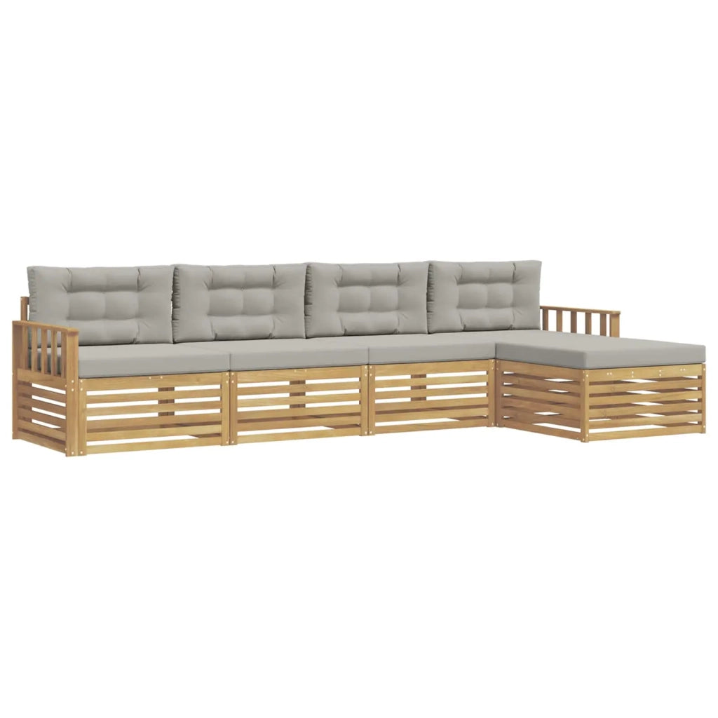 Set di divani da esterno 5 pz Bianco e Grigio Chiaro Poliestere 3390316