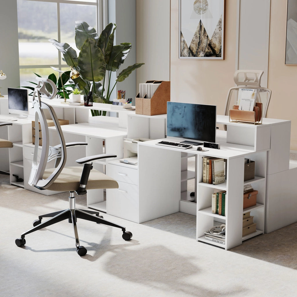 Scrivania con cassetti e scaffale ¨C Minimal ¨C 137x55x92 cm bianco