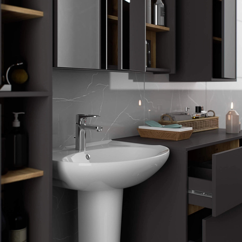 Colonna bagno sospesa VAMI Grigio Grafite, Rovere Artisan 50 cm 2 ante 50x30x170 cm