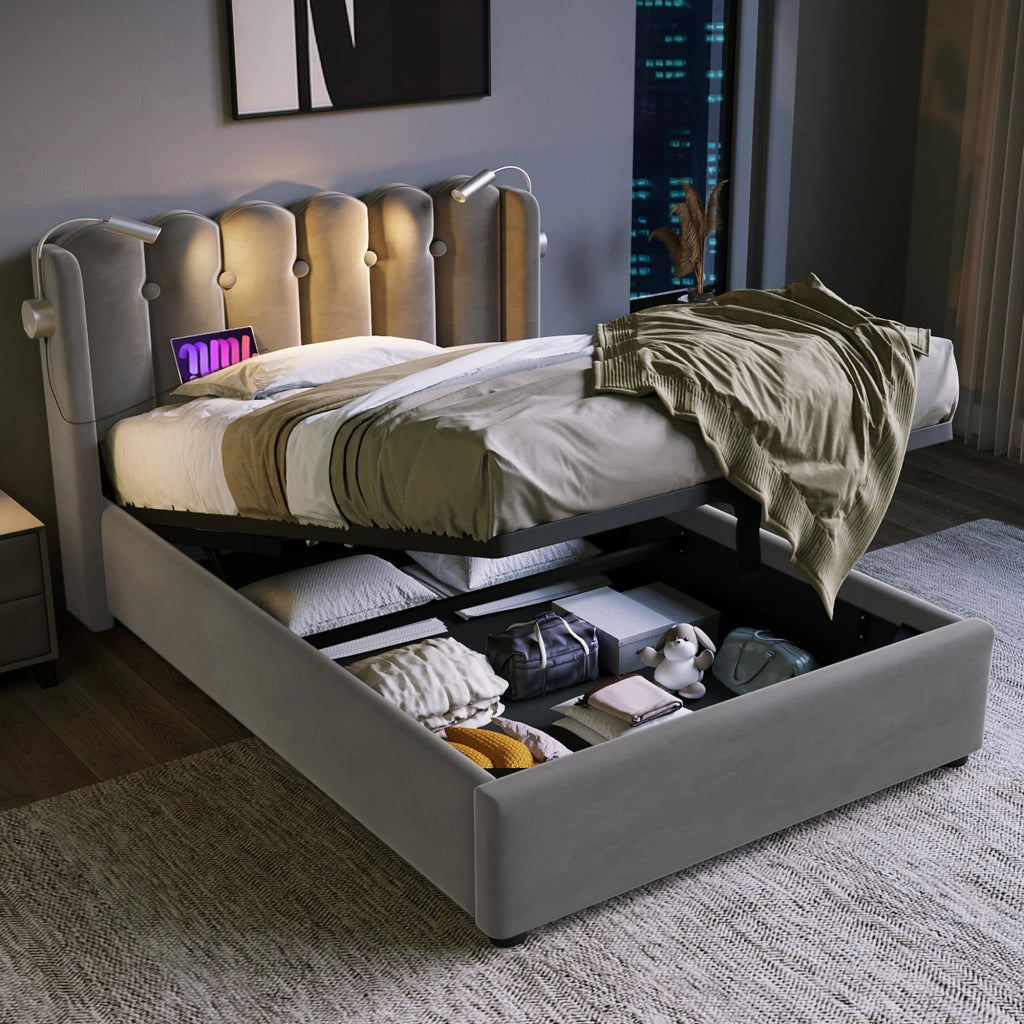 letto imbottito velluto grigio 90x200 cm
