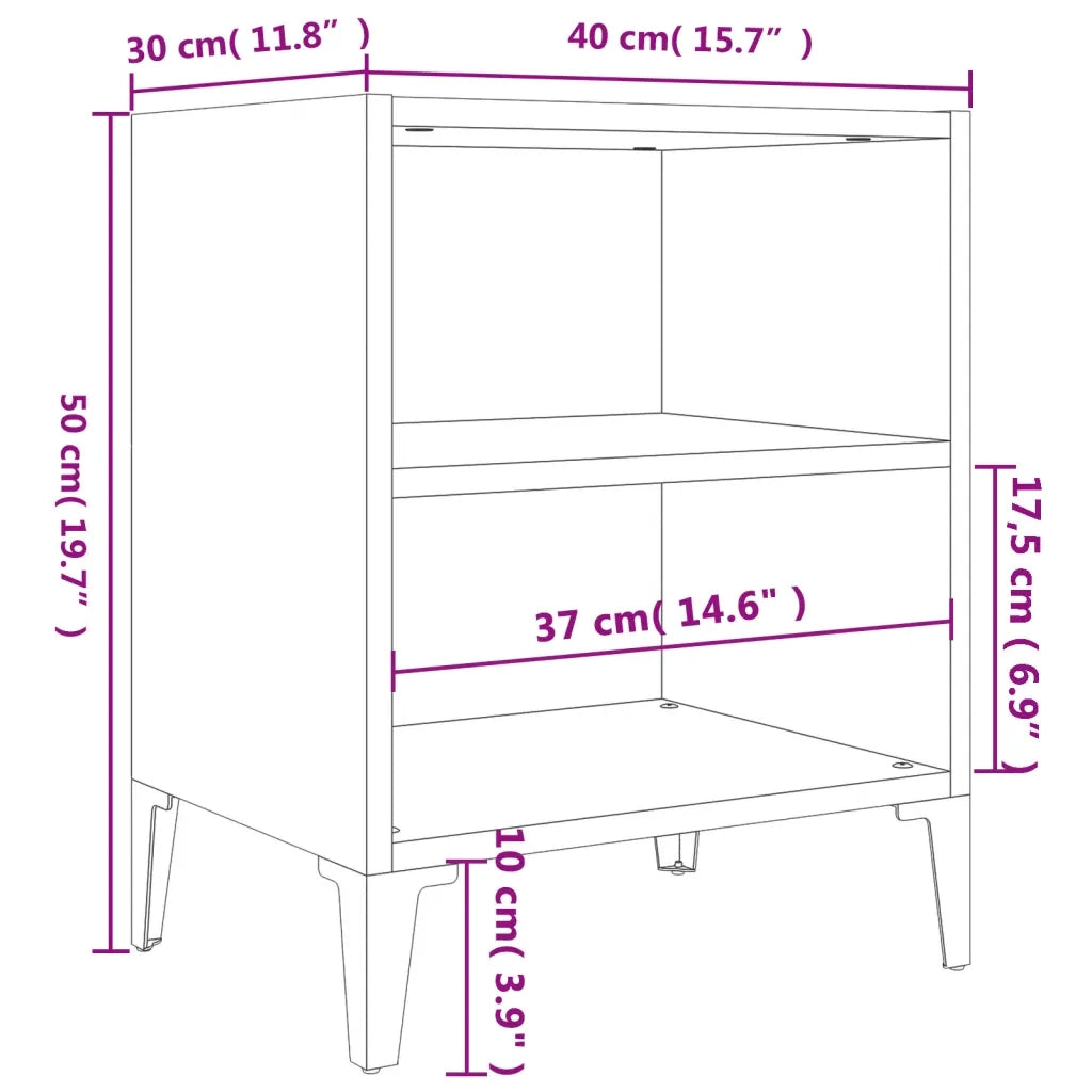 Comodino con Gambe in Metallo-Tavolino da notte Rovere Sonoma 40x30x50 cm 494326