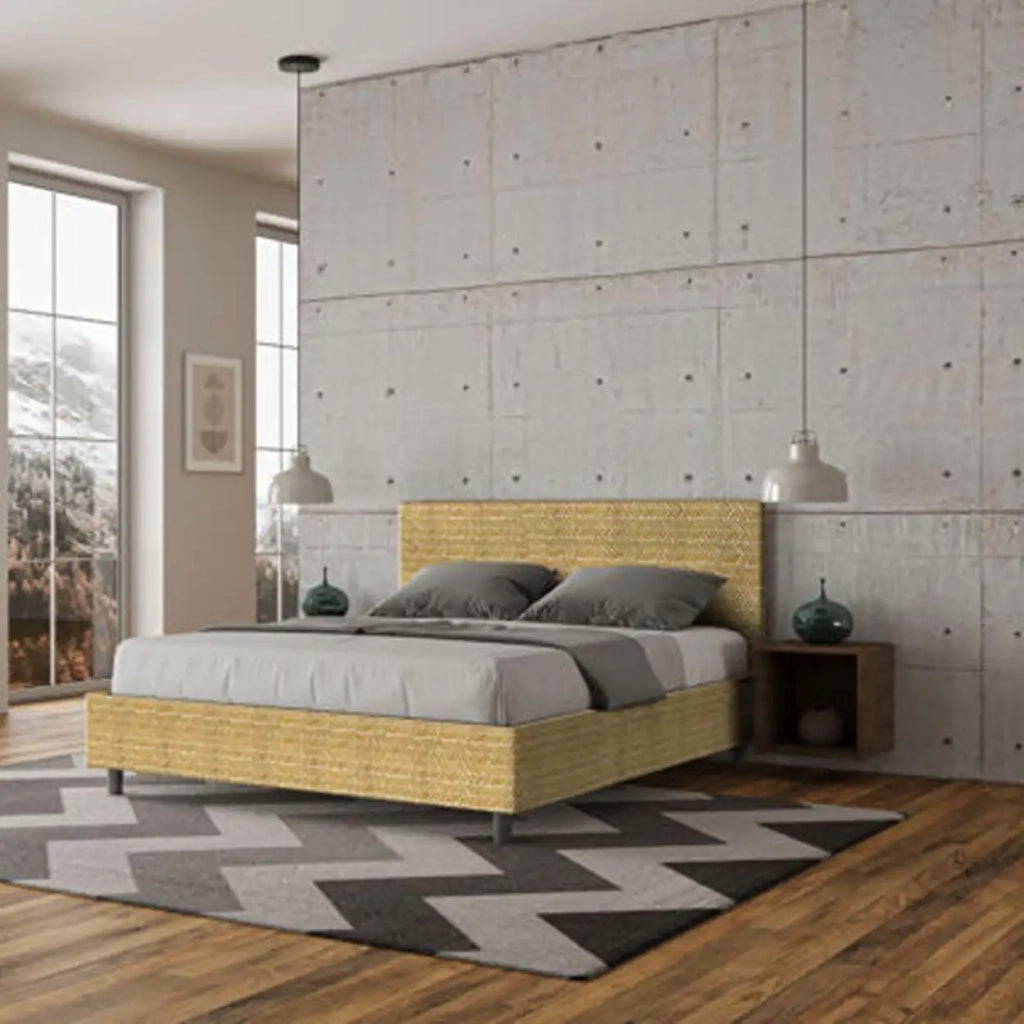 Letto matrimoniale contenitore imbottito 160x190 tessuto Aragona 3 giallo Adele