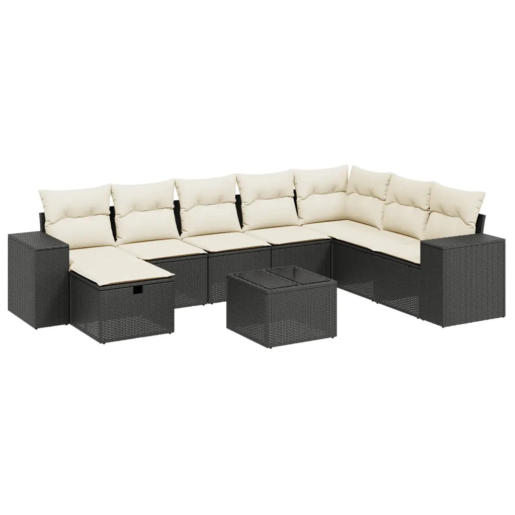 Set Divani da Giardino 9 pz con Cuscini Nero in Polyrattan